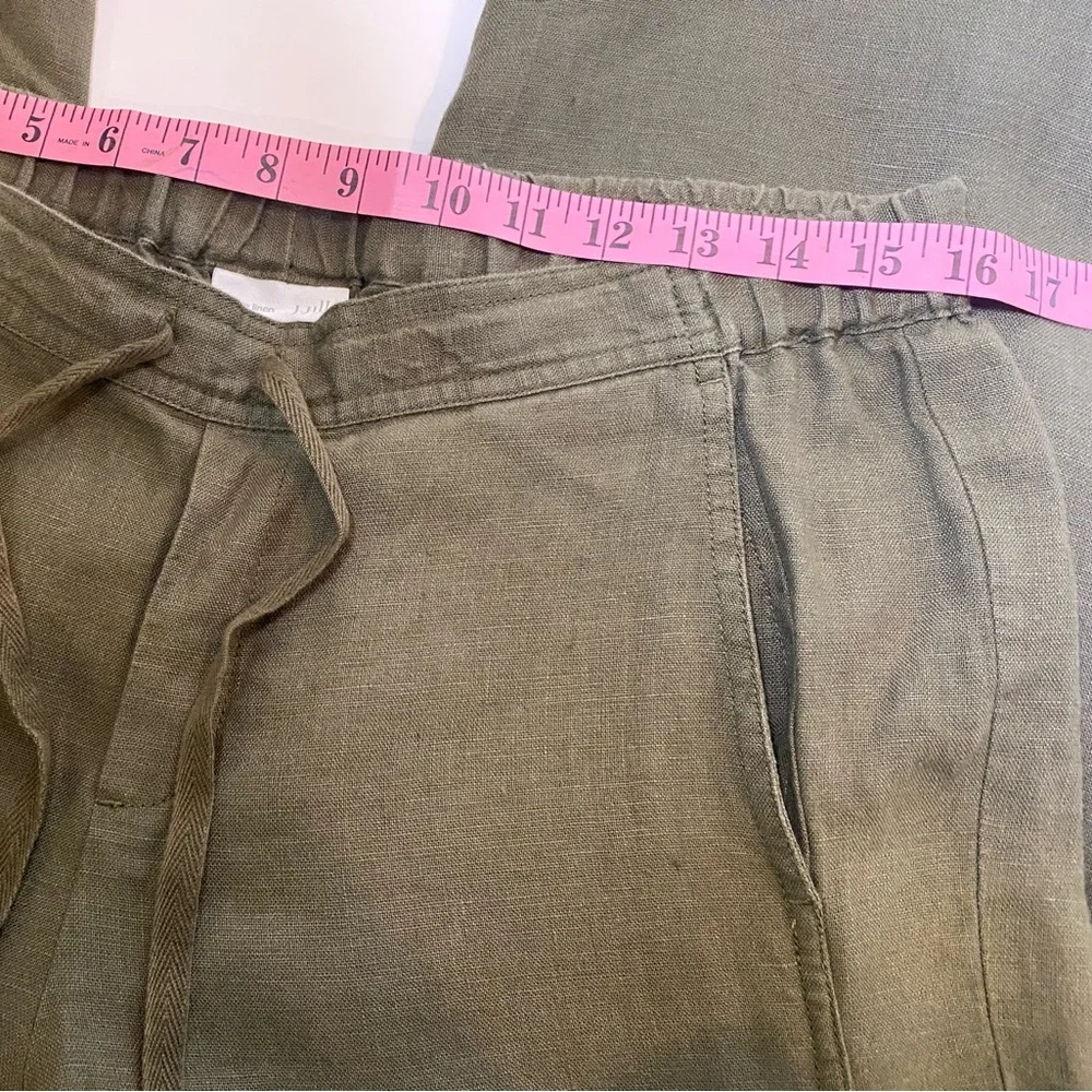 J. Jill Love Linen Tapered Leg Pull On Cropped Joggers Pants Olive Green Sz Med - Picture 8 of 11